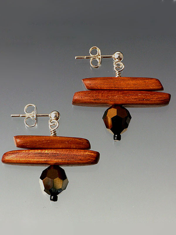 Brazilian Wood and Swarovski Crystal Earrings - Bess Heitner Jewelry Designs