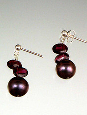 Garnet freshwater pearls with garnet slices, sterling posts or earwires. !" 