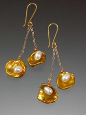 Gold Petal Pearl 18K Earrings