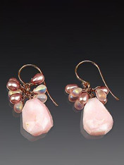 These charming earrings feature Grade AAA pink opal, precious clusters of rose quartz, freshwater pearls and other gems, and 14K earwires. 1-1/4"
