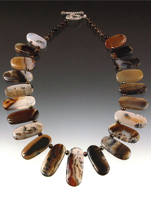 A lustrous montana agate collar. Perfect for you at a great price. 19" 