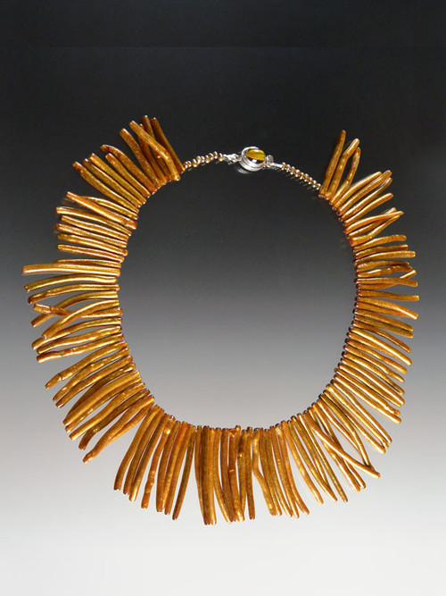  You won't see anything like this one of a kind dramatic "bib" collar featuring the finest quality ultra thin natural bronze coral sticks.  19" Sticks average 2" in length