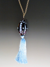 Venetian Glass Shell and Blue Tassel on Silver Chain