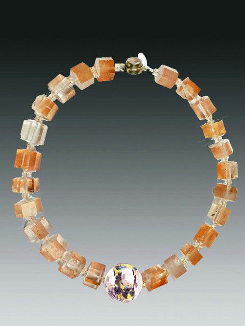 One of a Kind magnificent ethically sourced Brazilian step cut rose quartz collar with a limited edition Venetian Sasso highlight center and rose quartz clasp.