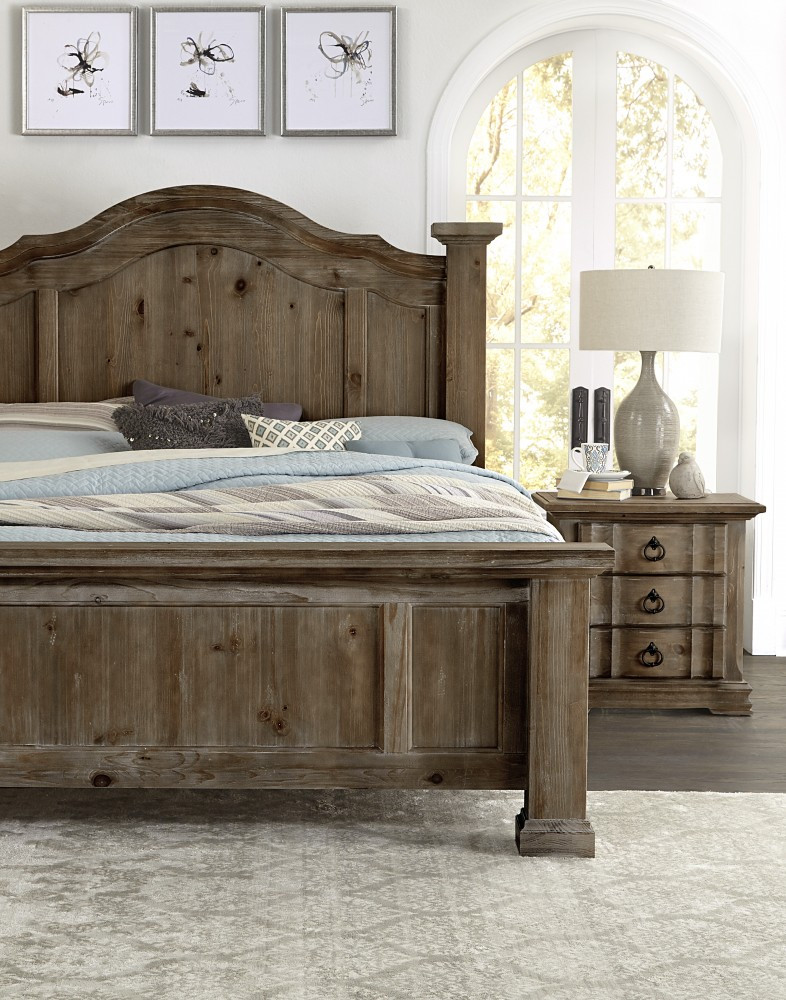 rustic double bed with storage