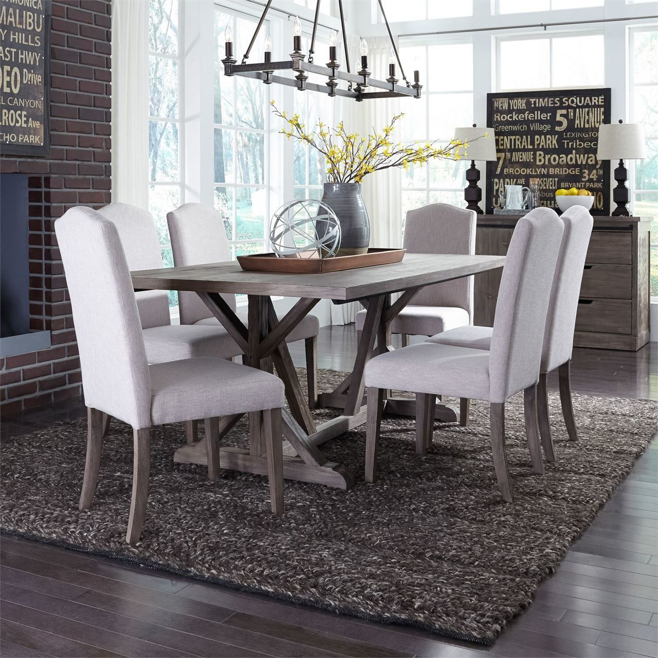 Distressed Weathered Gray Dining Set w/ Server FREE SHIPPING - High