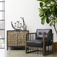 Bannister Black Leather Wood Spindle Frame - FREE SHIPPING