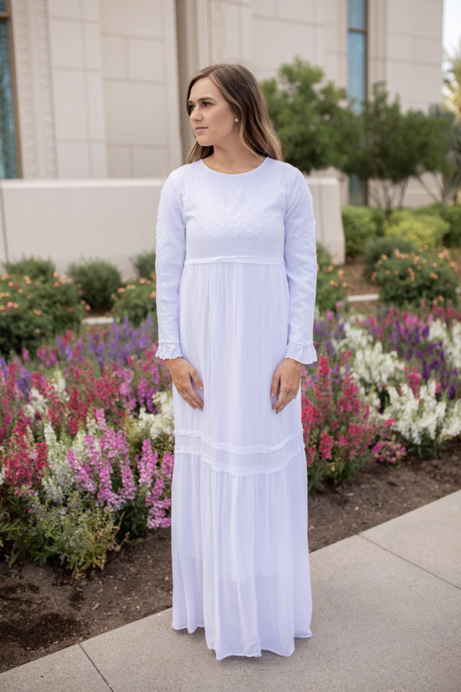 Bell Sleeve Embroidered White Temple Dress - A Dressy Occasion