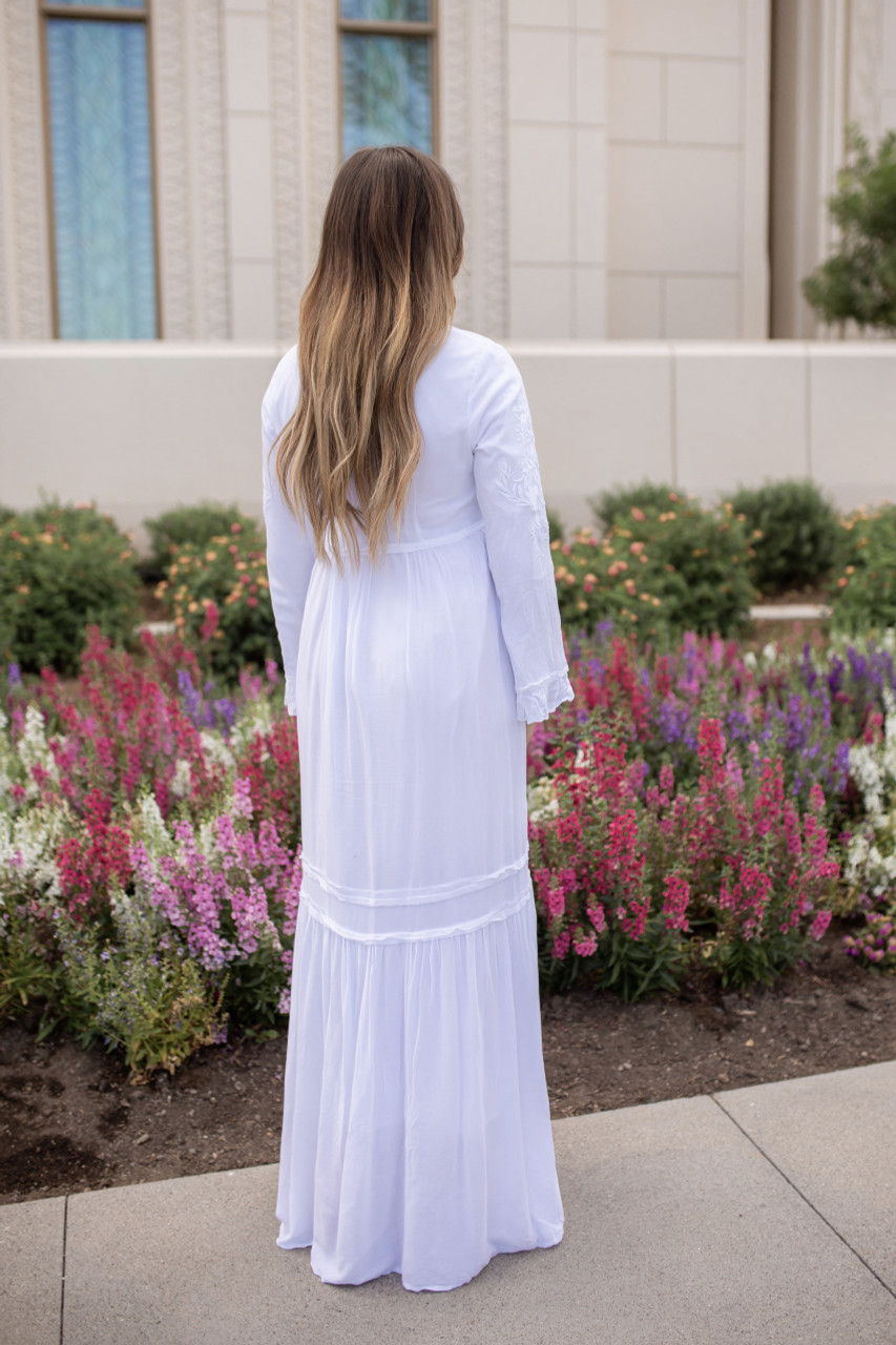 Bell Sleeve Embroidered White Temple Dress - A Dressy Occasion