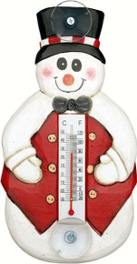Holiday Snow with Red Vest Small Window Thermometer