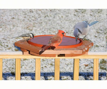 20-inch diameter, Red Cedar frame, 20-inch diameter, provide birds with water down to -10 degrees F or -23 C, 60-watt heating element is thermostatically-controlled.