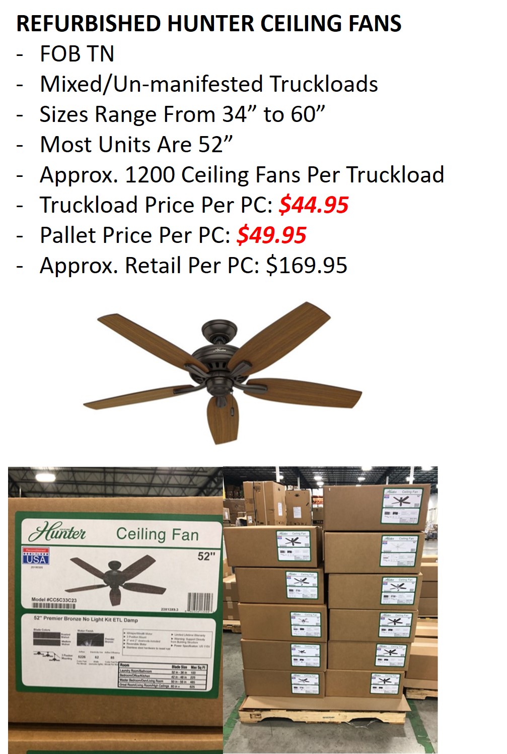 Refurbished Hunter Ceiling Fans