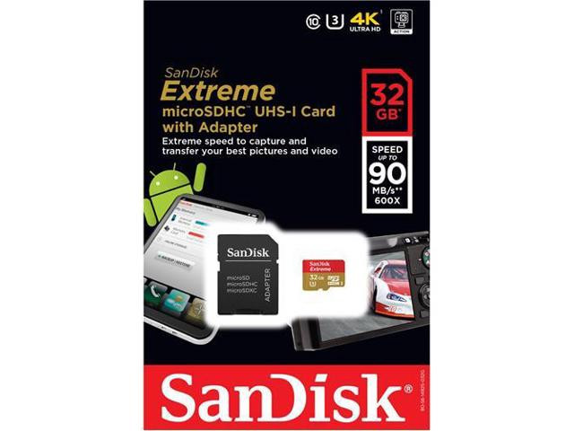 SanDisk Extreme 32GB microSDHC Class 10, U3 4K Ultra HD Up to 90MB/s Speed