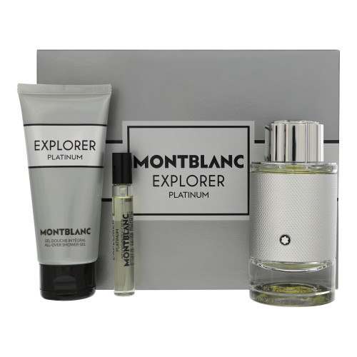 Mont Blanc Explorer Platinum By Mont Blanc 3 Piece Gift Set For Men - 3.3 Oz Eau De Parfum Spray, 0.25 Oz Eau De Parfum Spray, 3.3 Oz All Over Shower Gel For Men - Gift Set (3386460139199)