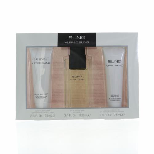 Sung By Alfred Sung 3 Piece Gift Set - 3.4 Oz Eau De Toilette Spray, 2.5 Oz Essential Body Lotion, 2.5 Oz Refreshing Shower Gel For Women - Gift Set (719346296830)