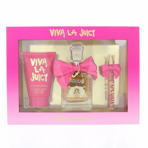 Viva La Juicy By Juicy Couture 3 Piece Gift Set - 3.4 Oz Eau De Parfum Spray, 0.33 Oz Eau De Parfum Spray, 4.2 Oz Body Souffle For Women - Gift Set (719346228817)