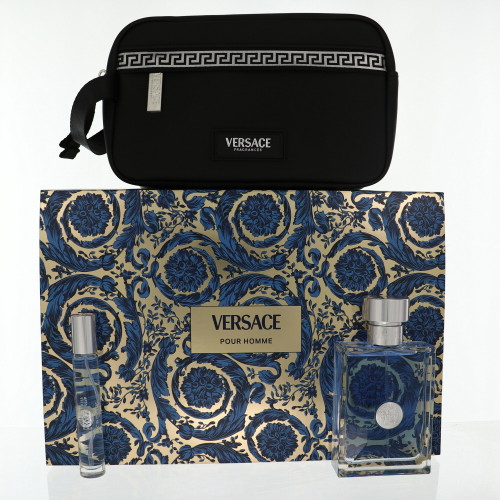 Versace Pour Homme By Versace 3 Piece Gift Set - 3.4 Oz Eau De Toilette Spray, 0.3 Oz Eau De Toilette Spray,  Travel Pouch For Men - Gift Set (8011003893492)