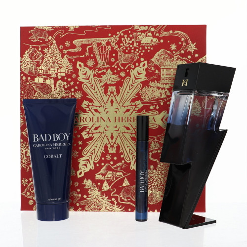 Bad Boy Cobalt By Carolina Herrera 3 Piece Gift Set - 3.4 Oz Eau De Parfum Spray, 0.34 Oz Eau De Parfum Spray, 3.4 Oz Shower Gel For Men - Gift Set (8411061110126)