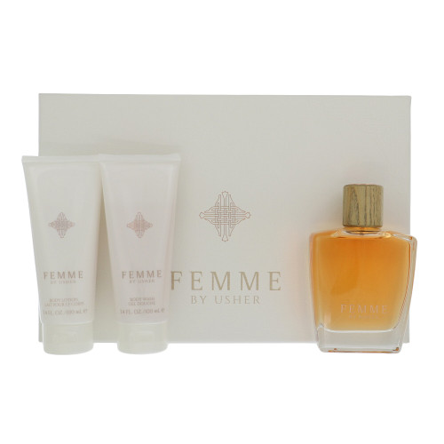 Usher Femme By Usher 3 Piece Gift Set For Women - 3.4 Oz Eau De Parfum Spray, 3.4 Oz Shower Gel, 3.4 Oz Body Lotion For Women - Gift Set (855560005800)