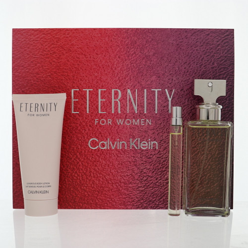 Eternity By Calvin Klein 3 Piece Gift Set - 3.3 Oz Eau De Parfum Spray, 0.33 Oz Eau De Parfum Spray, 3.3 Oz Body Lotion For Women - Gift Set (3616304966682)