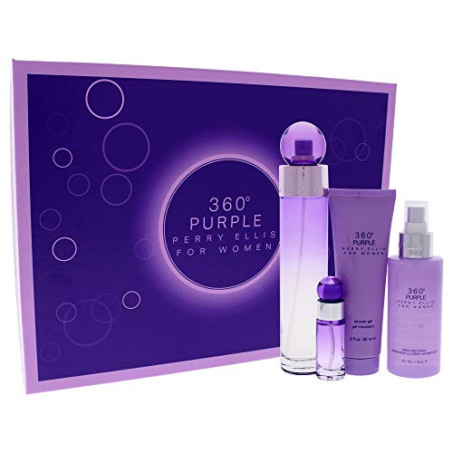 Perry Ellis 360 Purple By Perry Ellis 4 Piece Gift Set - 3.4 Oz Eau De Parfum Spray, 0.25 Oz Eau De Parfum Spray, 3.0 Oz Shower Gel, 4.0 Oz Body Mist Spray For Women - Gift Set (844061013308)