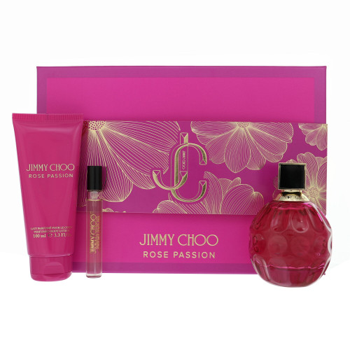 Jimmy Choo Rose Passion By Jimmy Choo 3 Piece Gift Set - 3.3 Oz Eau De Parfum Spray, 0.25 Oz Eau De Parfum Spray, 3.3 Oz Perfumed Body Lotion For Women - Gift Set (3386460146234)