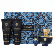 Versace Dylan Blue By Versace 4 Piece Gift Set - 3.4 Oz Eau De Parfum Spray, 0.17 Oz Eau De Parfum Splash, 3.4 Oz Body Lotion, 3.4 Oz Bath & Shower Gel For Women - Gift Set (8011003889082)