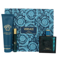 Versace Eros By Versace 3 Piece Gift Set - 3.4 Oz Eau De Parfum Spray, 0.3 Oz Eau De Parfum Splash, 5.0 Oz Shower Gel For Men - Gift Set (8011003879434)