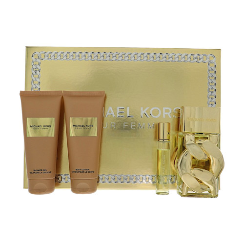 Michael Kors Pour Femme By Michael Kors 4 Piece Gift Set For Women - 3.4 Oz Eau De Parfum Spray, 0.3 Oz Eau De Parfum Spray, 3.4 Oz Shower Gel, 3.4 Oz Body Lotion For Women - Gift Set (850050174349)