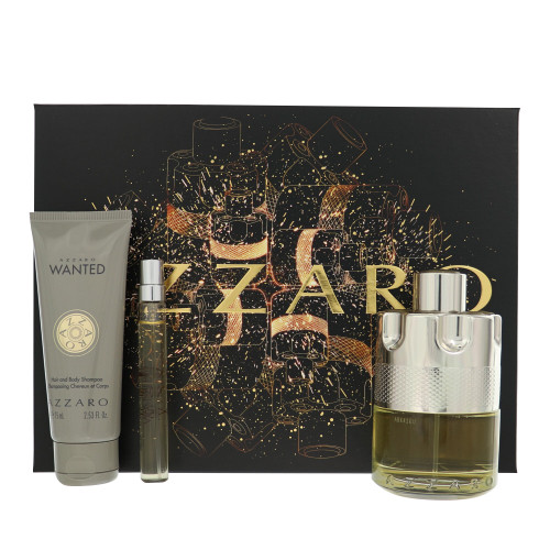 Azzaro Wanted By Azzaro 3 Piece Gift Set - 3.3 Oz Eau De Toilette Spray, 0.33 Oz Eau De Toilette Spray, 2.53 Oz Haid And Body Shampoo For Men - Gift Set (3614274101454)