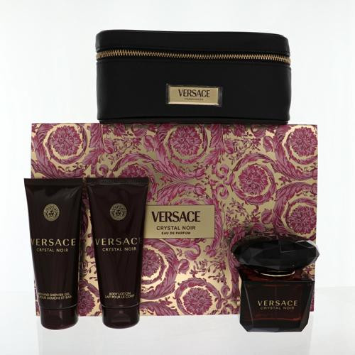 Versace Crystal Noir By Versace 4 Piece Gift Set - 3.0 Oz Eau De Parfum Spray, 3.4 Oz Bath & Shower Gel, 3.4 Oz Body Loction,  Beauty Case For Women - Gift Set (8011003893317)