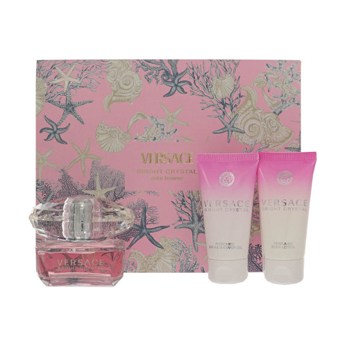 Bright Crystal By Versace 3 Piece Set For Women: 1.7 Oz Eau De Toilette Spray, 1.7 Oz Shower Gel, 1.7 Oz Body Lotion For Women - Gift Set (8011003899784)