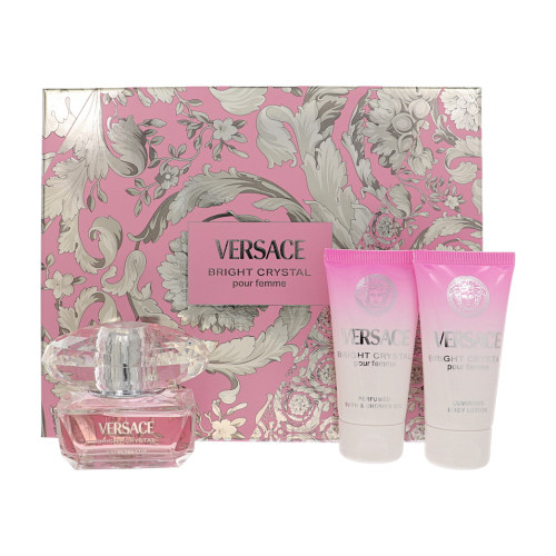 Bright Crystal By Versace 3 Piece Set For Women: 1.7 Oz Eau De Toilette Spray, 1.7 Oz Shower Gel, 1.7 Oz Body Lotion For Women - Gift Set (8011003899784)