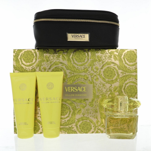 Yellow Diamond By Versace 4 Piece Gift Set - 3.0 Oz Eau De Toilette Spray, 3.4 Oz Body Lotion, 3.4 Oz Shower Gel,  Small Beauty Case For Women - Gift Set (8011003893294)