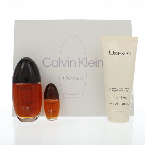 Obsession By Calvin Klein 3 Piece Set For Women: 3.4 Oz Eau De Parfum Spray, 0.5 Oz Eau De Parfum Spray, 6.7 Oz Silkening Body Lotion For Women - Gift Set (3616304966743)