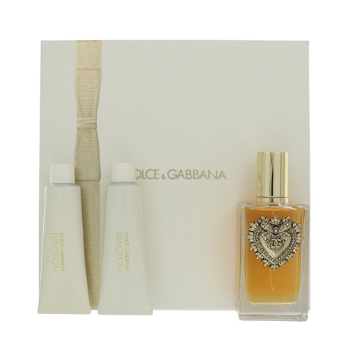 Devotion By Dolce & Gabbana 3 Piece Gift Set - 3.3 Oz Eau De Parfum Spray, 1.69 Oz Shower Gel, 1.69 Oz Body Lotion For Women - Gift Set (8054754403428)