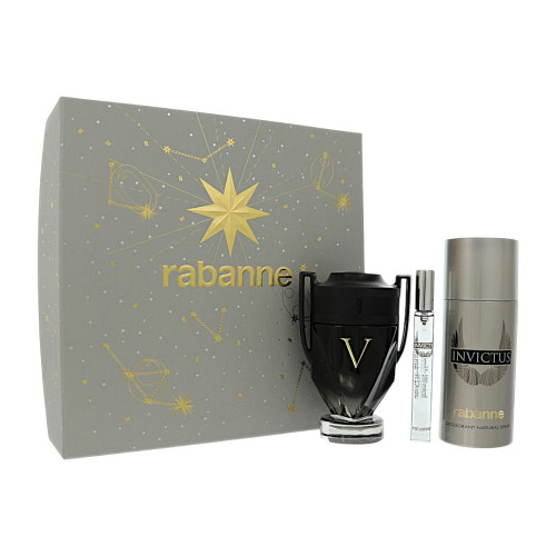 Paco Rabanne Invictus Victory Extreme By Paco Rabanne 3 Piece Set For Men: 3.4 Oz Eau De Parfum Spray, 0.34 Oz Eau De Toilette Spray, 5.1 Oz Deodorant Spray For Men - Gift Set (3349668656202)