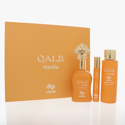 Qalb Vanille By Luniche 3 Piece Set For Unisex: 3.4 Oz Eau De Parfum Spray, 0.3 Oz Eau De Parfum, 3.4 Oz Fragrance Mist For Unisex - Gift Set (850068869442)