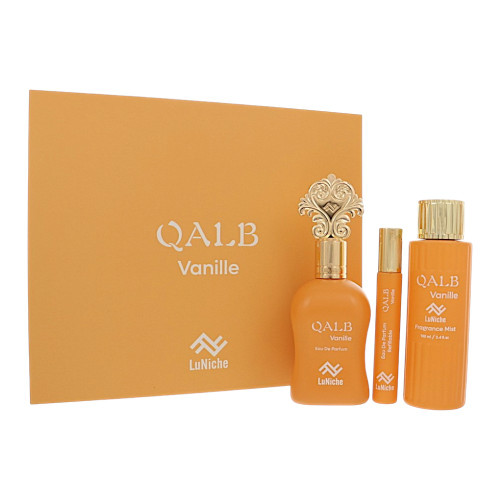 Qalb Vanille By Luniche 3 Piece Set For Unisex: 3.4 Oz Eau De Parfum Spray, 0.3 Oz Eau De Parfum, 3.4 Oz Fragrance Mist For Unisex - Gift Set (850068869442)