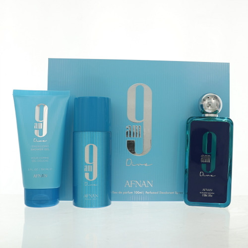 9 Am Dive By Afnan 3 Piece Gift Set - 3.4 Oz Eau De Parfum Spray, 5.0 Oz Shower Gel, 5.0 Oz Deodorant Spray For Men - Gift Set (6290171074243)