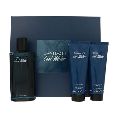 Cool Water By Davidoff 3 Piece Set For Men: 4.2 Oz Eau De Toilette Spray, 2.5 Oz All-In-One Shower Gel, 2.5 Oz After Shave Balm For Men - Gift Set (3616304990441)