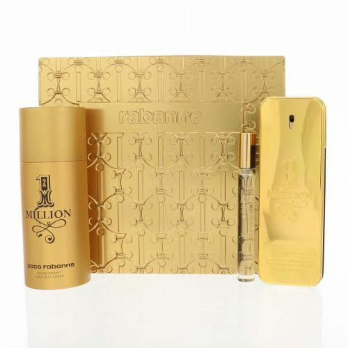 Paco Rabanne 1 Million By Paco Rabanne 3 Piece Gift Set For Men - 3.4 Oz  Eau De Toilette, 5.1 Oz  Deodorant, 10 Ml Eau De Toilette For Men - Gift Set (3349668666713)