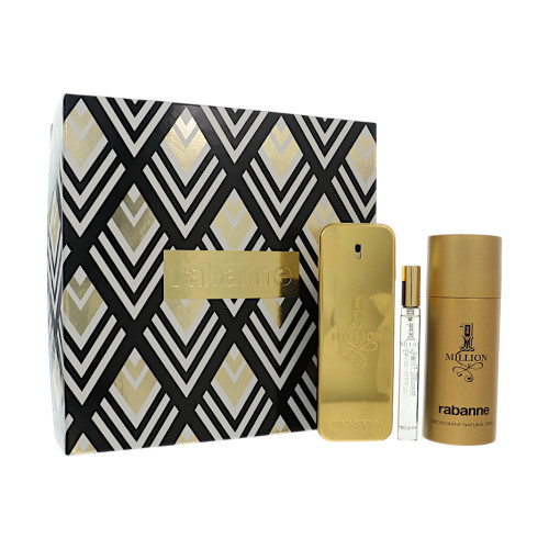Paco Rabanne 1 Million By Paco Rabanne 3 Piece Gift Set For Men - 3.4 Oz  Eau De Toilette, 5.1 Oz  Deodorant, 10 Ml Eau De Toilette For Men - Gift Set (3349668666713)