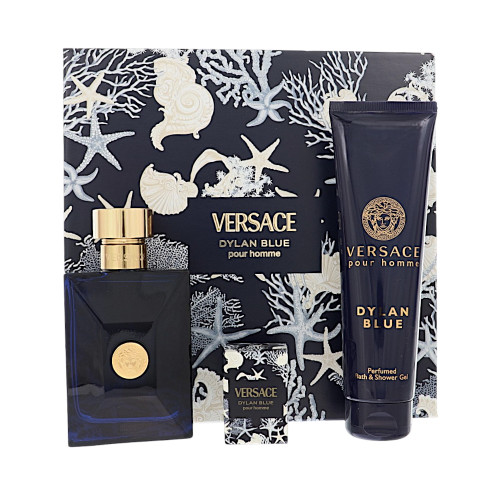 Versace Dylan Blue By Versace 3 Piece Set For Men: 3.4 Oz Eau De Toilette Spray, 0.17 Oz Eau De Toilette Splash, 5 Oz Bath & Shower Gel For Men - Gift Set (8011003899999)