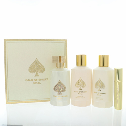 Game Of Spades Opal By Jo Milano 4 Piece Gift Set For Men - 3 Oz Parfum Spray, 6.8 Oz Aromatic Body Cleanser, 6.8 Oz Hydrating Body Cream, 0.27 Oz Atomizer For Men - Gift Set (850051043347)