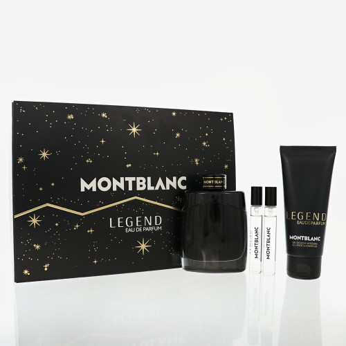 Mont Blanc Legend By Mont Blanc 4 Piece Set For Men: 3.3 Oz Eau De Parfum Spray, 0.25 Oz Eau De Parfum Spray, 0.25 Oz Eau De Parfum Spray, 3.3 Oz All-Over Shower Gel For Men - Gift Set (3386460155649)