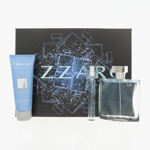 Chrome By Azzaro 3 Piece Set For Men: 3.38 Oz Eau De Toilette Spray, 0.33 Oz Eau De Toilette Spray, 2.53 Oz Shampoo For Men - Gift Set (3605973073678)