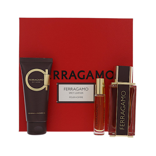 Spicy Leather By Salvatore Ferragamo 3 Piece Set For Men: 3.4 Oz Parfum Spray, 0.34 Oz Parfum Spray, 3.4 Oz Shampoo & Shower Gel For Men - Gift Set (8052464896325)