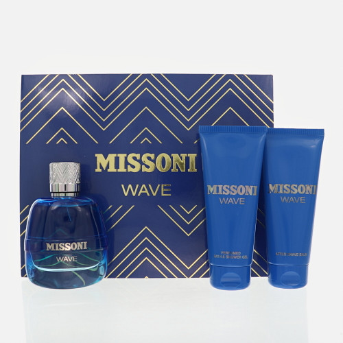 Missoni Wave By Missoni 3 Piece Set For Men: 3.4 Oz Eau De Toilette Spray, 3.4 Oz Bath & Shower Gel, 3.4 Oz After Shave Balm For Men - Gift Set (8011003885725)