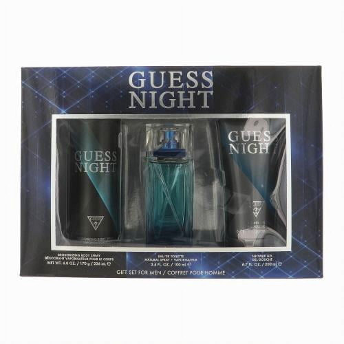 Guess Night By Guess 3 Piece Set For Men: 3.4 Oz Eau De Toilette Spray, 6.7 Oz Shower Gel, 6 Oz Deodorant Body Spray For Men - Gift Set (085715329288)